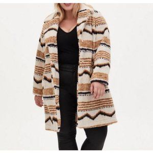Torrid Cream and Brown Patterned Pea Coat